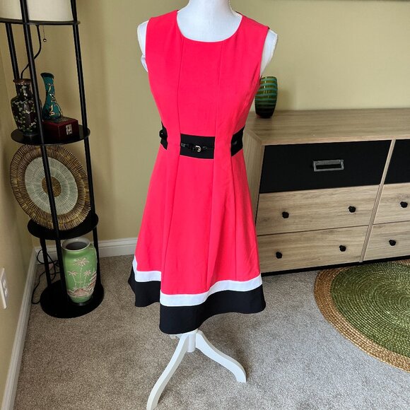 Calvin Klein Cocktail A line Belted Pink Block Dress NWT - Picture 1 of 4